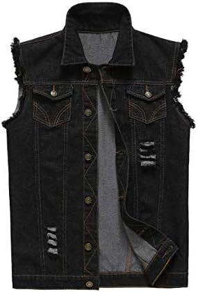 Mens Fit Retro Ripped Demin Jeans Gilets Jacket Vest Waistcoat Top Vest