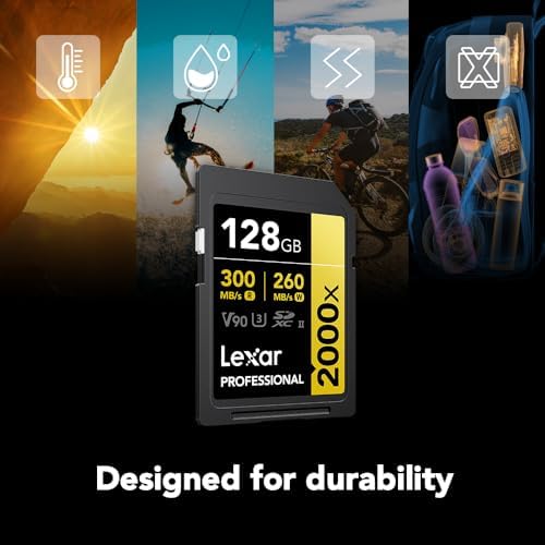 Lexar 128GB Professional 2000x SD Card, UHS-II, C10, U3, V90, Full HD, 8K, Up To 300MB/s Read SDXC Memory Card, for DSLR, Cinema-Quality Video Cameras (LSD2000128G-BNNNU)