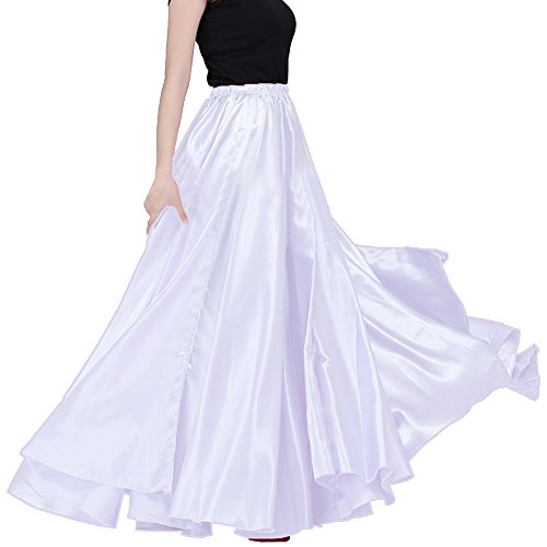 BACKGARDEN Ladies 20 Yard Elegant Satin Long Full Skirt for Ballroom Belly Dance Performance Costume Dress White - Thumbnail 7
