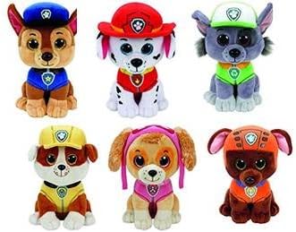 Authentic TY Paw Patrol Set of 6 - Beanie Boos - Plus Free Pack of Paw Patrol Crayons