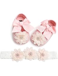 Tuoting Infant Baby Girl Shoes,Baby Mary Jane Flats Princess Dress Shoes with Headband for Newborns, Infants, Babies, and Toddlers (0-6 Months Infant, M1912 Pink)
