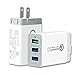 Quick Charge 3.0 30W USB Wall Charger, 3 Ports Fast Tablet iPad Phone Charger AC Power Adapter Quick Charging 3.0 Travel Charger with Foldable Plug for Samsung Galaxy S9 Plus /Note 8, iPhone X/8/7,LG