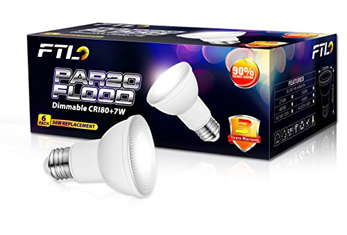 PAR20 LED Flood Bulbs, Dimmable 7W Spot Light Bulbs(50W Halogen Bulb Equivalent), 5000K Daylight White 600 Lumens E26 40 Degree, Indoor Recessed Track Lighting, 6-Pack