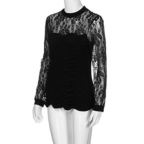 Londony ♥‿♥ Clearance Sales,Plus Size Clothing for Women Hollow Lace Neck Long Sleeve Black Blouse Tops Shirt