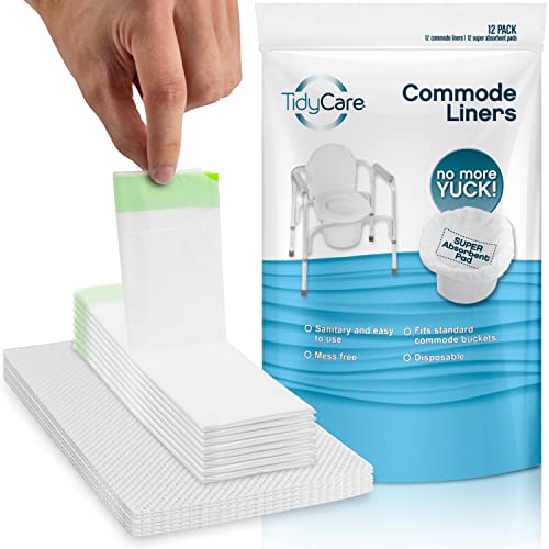 TidyCare Commode Liners for Bedside Toilet Chair Bucket | Convenience Pack of Disposable Waste Bags + Absorbent Pads for Adults | Universal Fit