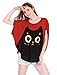 Allegra K Women Cat T Shirt Dolman Sleeve Loose Summer Tops Red S