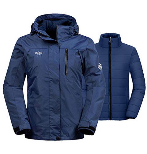 Wantdo Women's Windproof 3-in-1 Ski Jacket Waterproof Windbreaker with Detachable Puffer Liner Insulated Winter Coat for Skiing(Navy, Large) (Best Way To Store Winter Sweaters)