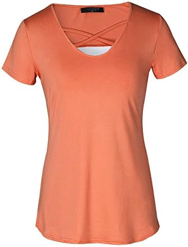 Fleasee Women's Rear Floral Printed Short Sleeve Criss Cross V-Neck Tops T-Shirt