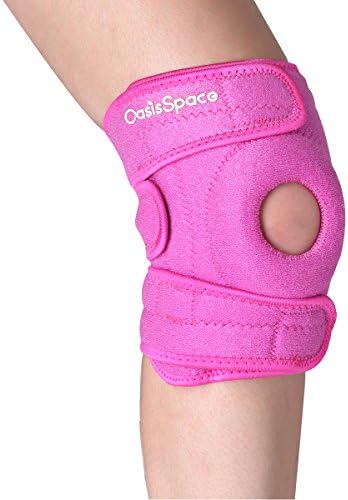 Knee Brace Support, Best Neoprene Open Patella Stabilizer with 5 Adjustable Velcro for Meniscus Tear, Arthritis, ACL, Sports, Running, Volleyball for Women Kids Girls Pink Knee Braces