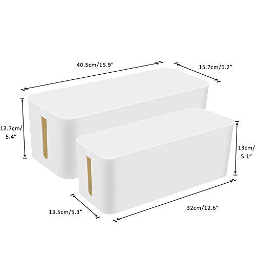 [Set of Two] Cable Management Box Cord Organizer, Large Storage Holder for Desk, TV, Computer, USB Hub, System to Cover and Hide & Power Strips & Cords - 16'' x 6.2" x 5.4" and 13" x 5.3" x 5" (White) - Thumbnail 2
