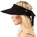 Sun Protection UPF UV Wide Big Brim Linen Cotton Beach Pool Visor Cap Hat Black