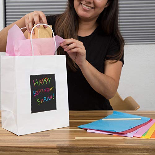 24 Gift Bags with Scratch Paper Panel for Customization 24 Pieces of Tissue Paper! 12 White 12 Yellow Bulk Paper Bags with Handles, Great as Small Gift Bags