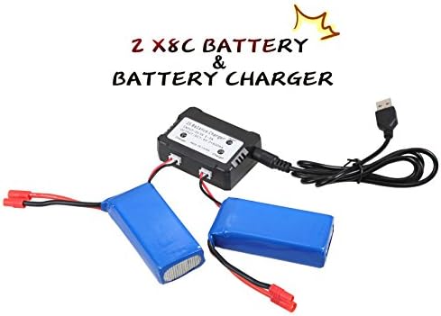YSHESS 2pcs 7.4v 2000mah Offical Battery and 2 IN 1 Battery Charger for Syma X8c X8w X8G Rc Quadcopter Drone Spare Parts To Increase the Filght Time(16mins)