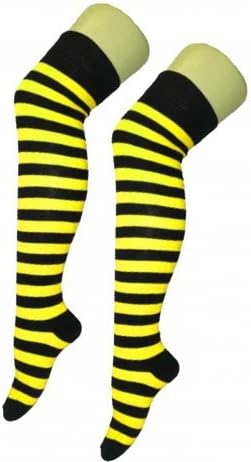 Yellow And Black Striped Over The Knee Stocking Socks - Bumble Bee by WKD