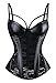Charmian Women's Steampunk Gothic Black Lace Corset Bustier Faux Leather Bra Lingerie Black Medium