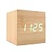 JLYSHOP Wooden Alarm Clock, USB Digital Retro Alarm Clock Cube Wood Led Desktop Table Home Decor Mini Travel Clock Voice Sound Control (Wood)