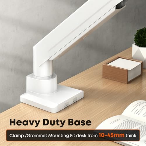 PUTORSEN 17-49 Inch Monitor Mount, Max 20 kg, Premium Aluminium Screen Mount for Flat/Curved Monitor with VESA 75 x 75/100 x 100 mm, Gas Spring Monitor Desk Mount,White