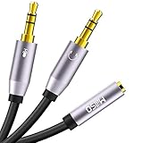 MillSO Headphone Splitter CTIA for Computer Y Jack Adapter 3.5mm 2 x 3 Pole TRS Male to 4 Pole TRRS Female Compatible for Smartphone Earphone PS4 Gaming Headset to PC - 12inch/30CM Gray
