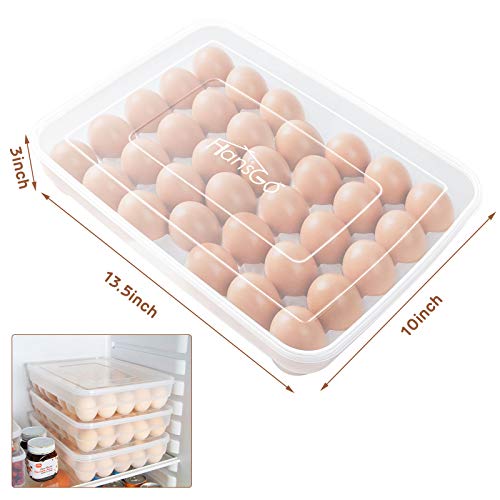 HANSGO Egg Holder for Refrigerator, Deviled Egg Tray Carrier with Lid Fridge Egg Dispenser Egg Storage Stackable Plastic Egg Containers, 34 Egg Box