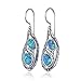 Sterling Silver Teardrop Earrings with Two Created Blue Fire Opal Elegant Free Form Unique Artisan Design