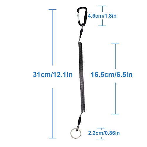Lix&Rix Coiled Lanyard Safety Rope Steel Wire Inside Retractable Tether with Carabiner 45 Inches Max Stretch for Fishing Boating Hiking Camping Hunting Tools, Pack of 6, Color - Thumbnail 3