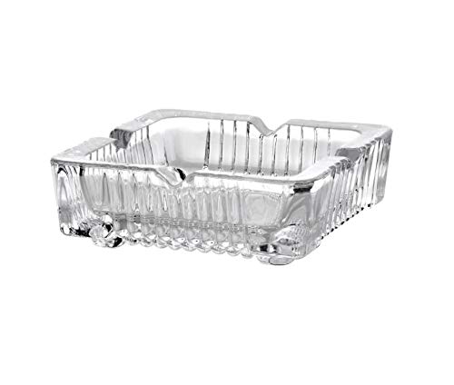 Square Glass Ashtray Crystal Cut Effect Transparent Glass Ash Tray for Cigarettes Cigars Glass Indoor Outdoor Home Office Tabletop Pub Garden