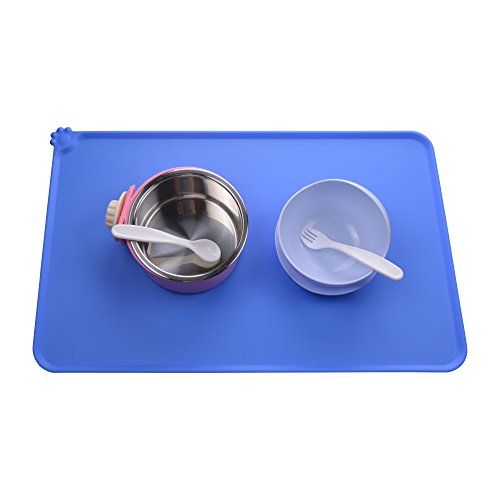 Guardians Dog Food Mat,Silicone Pet Feeding Mats,Non Slip Waterproof Cat Bowl Trays Food Container Placemat for Small Animals (18.5"x11.8", Blue)