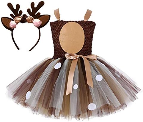 Girls Kids Princess Christmas Deer Costume Dress Halloween Party Cosplay Fancy Dress