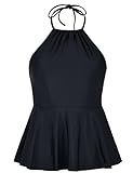 Mycoco Women's Swimwear High Neck Swimsuit Halter Tankini Ruffle Swim Top Bathing Suit