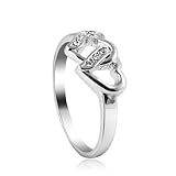 Fashion Plaza Silver Tone Cubic Zirconia Hearts Ring R344