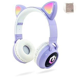 PowerLocus-Wireless-Bluetooth-Headphones-for-Kids-Kid-Headphone-Over-Ear-with-LED-Lights-Foldable-Headphones-with-MicrophoneVolume-LimitedWireless-and-Wired-Headphone-for-PhonesTabletsPCLaptops PowerLocus Headphones for Kids, Wireless Bluetooth Headphones Over-Ear with Cat Ears LED Lights, Foldable with…