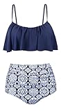 Angerella Womens High Waisted Bikini Flounce Top Bathing Suits Swimwear