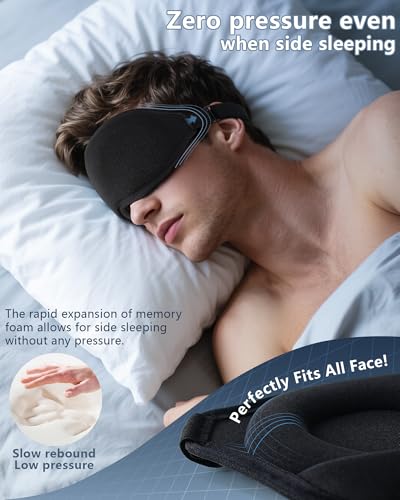 Eye Mask, 2 Pack of Super Soft and Comfortable 3D Sleep Eye Mask, 100% Blackout Sleep Aid Eye Masks for Sleeping with Adjustable Straps, Suitable for Travel and Meditation, Black