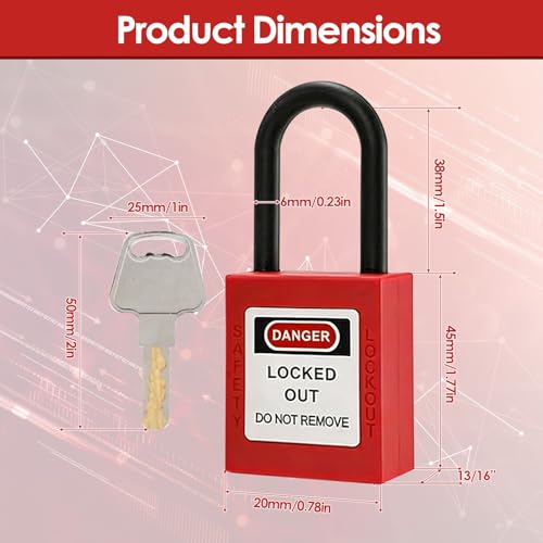 10 Pack Safety Lockout Padlocks with Keys, Lockout Padlocks with 2-Sided Labels and 10 Keys for Lock Out Tag Out Stations and Devices, Industrial, Electrical, Hydraulic and Pneumatic Applications(Red)