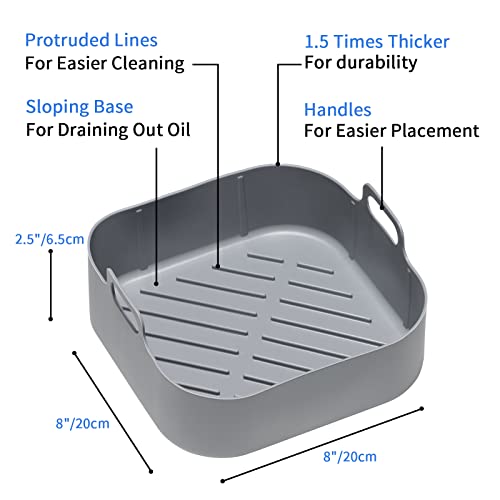 Air Fryer Silicone Liners, 6.5 QT Food Safe Square Air Fryer Basket pot, Replacement for Parchment Paper Liners, Heat Resistant Non-stick Kitchen Silicone Bowl/Tray with Heat-proof Gloves & Timer