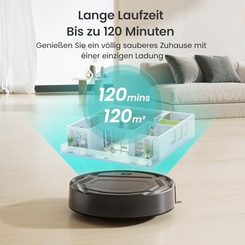M210P Saugroboter ohne Wischfunktion, 2200 Pa Saugkraft, 120 Min.Steuerung per WLAN, Bluetooth, Alexa und App, 6 Reinigungsmodi und automatisches Aufladen, ideal für Tierhaare und Harte Böden