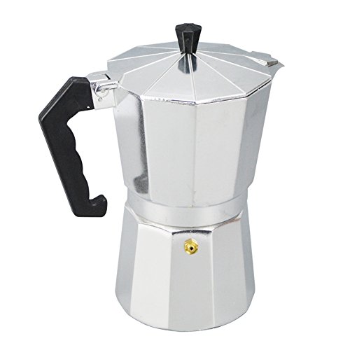 Italian Espresso Coffee Maker Tool - 1/3/6/9/12 Cup Stove Top Coffee Pot with Cool Handle Flip Top Lid for Home Office Coffee Tea Tools(50ml,silver and black)