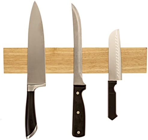 Knife Magnet (14 Inch) - Exclusive Wood Design By Kitchow - Wall Mounted Strip for Kitchen Knives, Utensils and Kitchenware - Clear Finish
