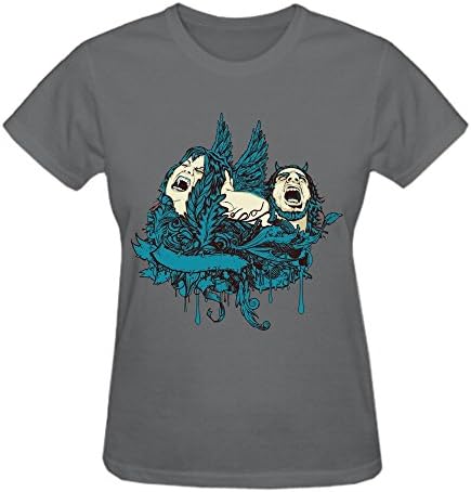 ATHMAS Women Summer Stree Sworn Enemy Print Scoop Neck Shirts Grey
