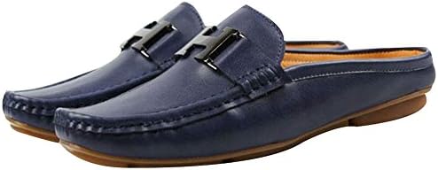 Santimon-Men Male Comfortable Soft Genuine Leather Backless Slippers Leisure Slip-on loafters Slippers Shoes-Blue-43