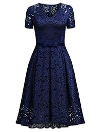 Vestido skater de cóctel alto y bajo de manga corta de encaje floral vintage de MISSMAY para mujer