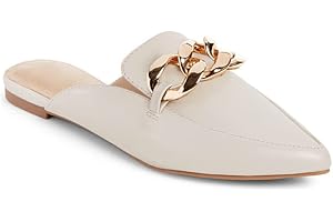 Juliet Holy Womens Mules Flats Pointed Toe Backless Loafers Slip on Metal Chain Slides
