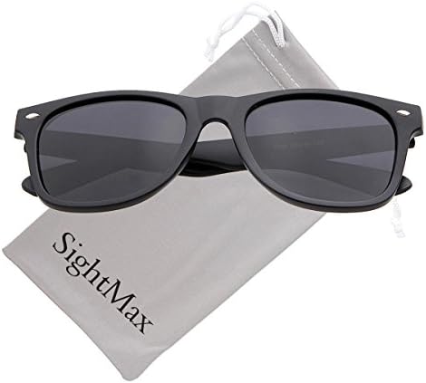 SightMax Polarized Classic Fashion Style Frame Retro Sunglasses (Dumb Black Frame/Black Lens, 2.13IN)