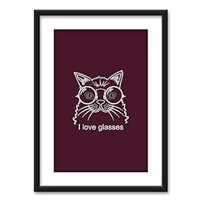 Framed Wall Art - Hand Drawn Cat Glasses - Black Picture Frames White Matting - 23x31 inches