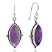 925 Sterling Silver Amethyst Gemstone Vintage Marquise Shape Rope Edge Dangle Hook Earrings 1.4