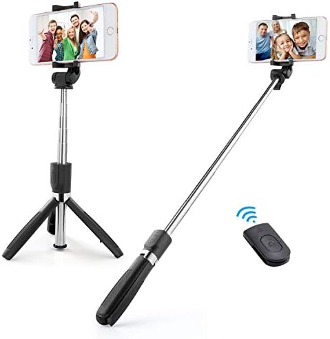 3 in 1 Selfie Stick, BESTTRENDY Bluetooth Extendable Selfie Stick Tripod with Wireless Remote Compatible with Phone X/Phone 8/8 Plus/Sumsung S9 iOS and Android Cellphone-Black017