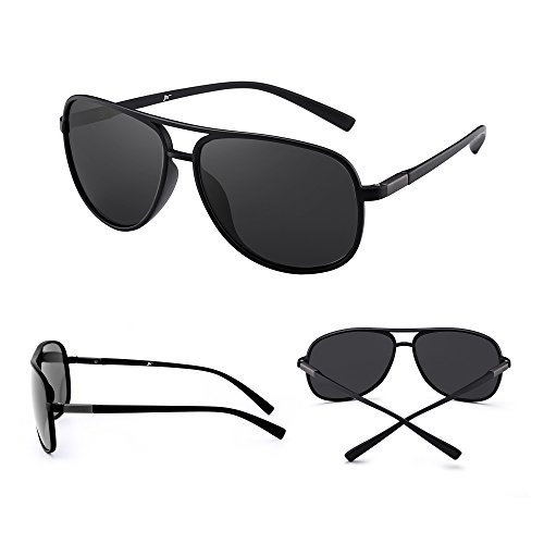 Retro Polarized Aviator Sunglasses Mirror Lightweight Eyeglasses for Men Women (Matte Black / Polarized Grey)