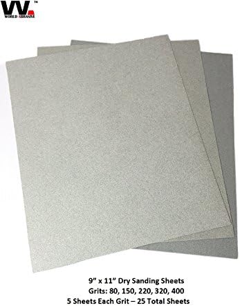 World Abrasive Premium Dry Sandpaper Sheets 9" x 11" - 25 Sheets Per Pack - 5 each of 80/150/220/320/400 [Automotive, Hobby, Fine Finishes, Sanding]