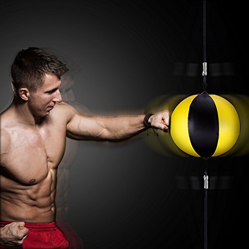 image for KUYOU Boxing Double End Speed Ball,Leather Boxing Ball Speed Training 