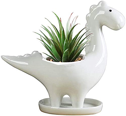 KiaoTime Dinosaur Shape White Ceramic Succulent Planters Pots little Planter flower Bonsai Plant Dino Pots Vase Container Cactus Desktop Animal Decoration Pencil Holder Nursery Pots (Herbivore)